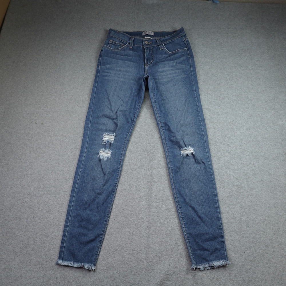 Judy Blue Jeans Women Juniors 3/26 Blue Frayed Hem Distressed Skinny Stretch‎